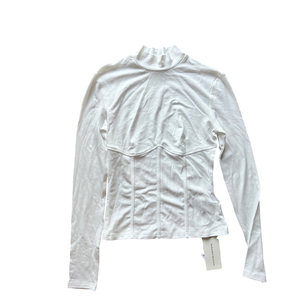 Commense Corset Top‎ Mock Neck Long Sleeve Ribbed Fitted Bodysuit White S - Picture 4 of 7